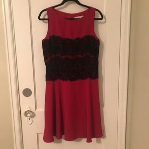 LOFT Dress - Fuchsia w/ Black Lace Detail - Like New